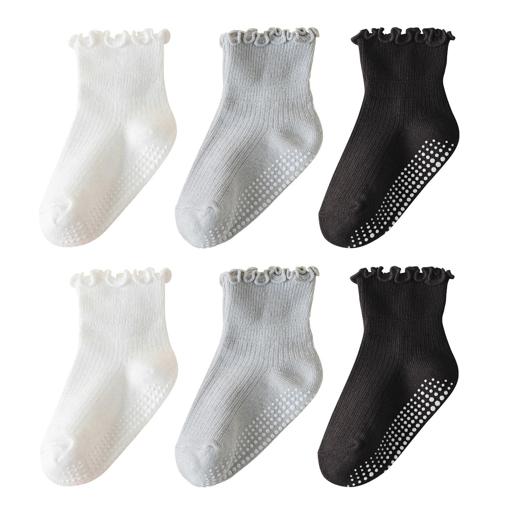 ANYANIME Toddler Socks Ruffle for Girls Baby Grip Socks Non Slip Cute Frill