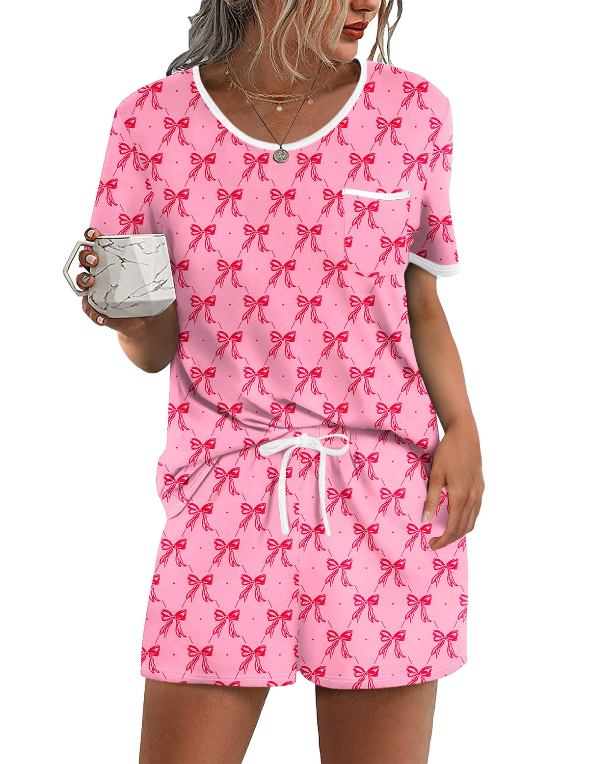 Ekouaer Pajamas for Womens Set 2 Piece Soft Sleepwear, Chest Pocket