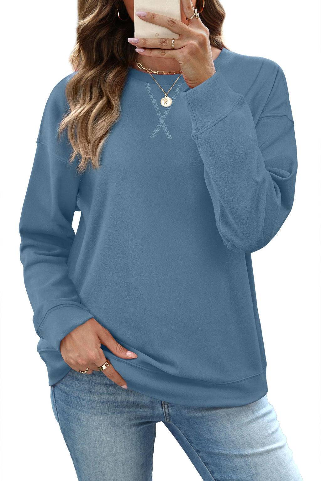 RUMIA Women's Crew Neck Sweatshirt Long Sleeve Tops for Women Fall Clothes