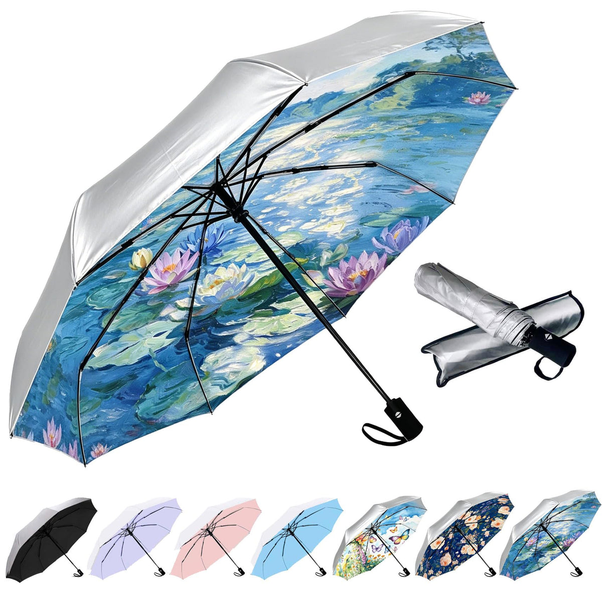 SIEPASA Windproof Travel Umbrella - Automatic Compact Folding Umbrella for Rain, Small Portable Windproof Umbrellas for Men Women and Teenagers (Navy Blue)