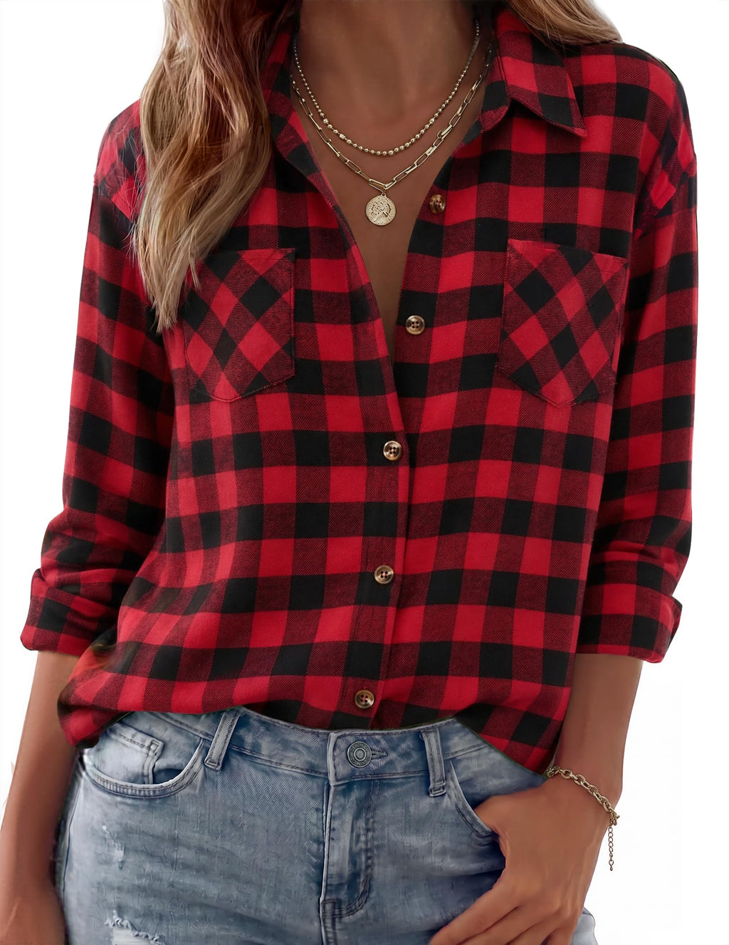 Zeagoo Womens Flannel Shirts Long Sleeve Button Down Casual Fall Plaid Top