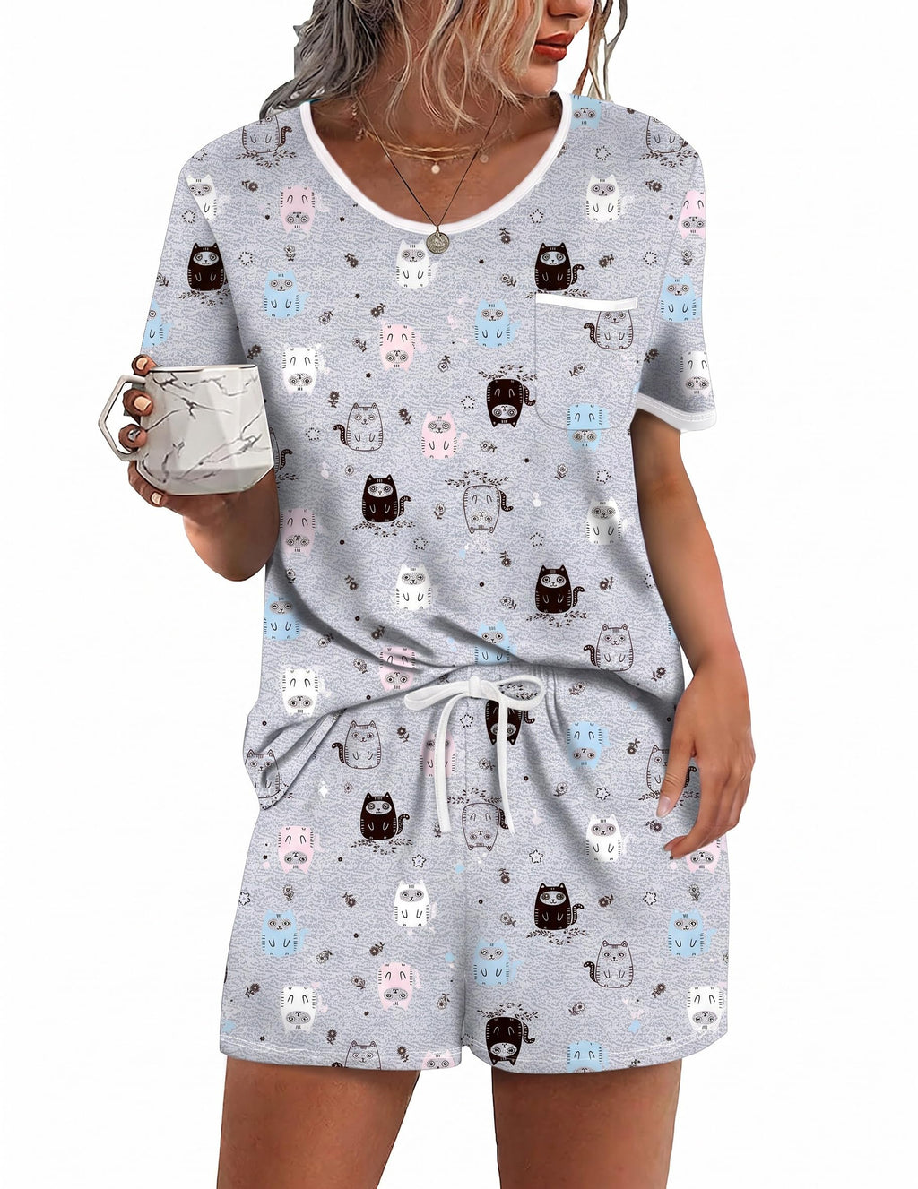 Ekouaer Pajamas for Womens Set 2 Piece Soft Sleepwear, Chest Pocket
