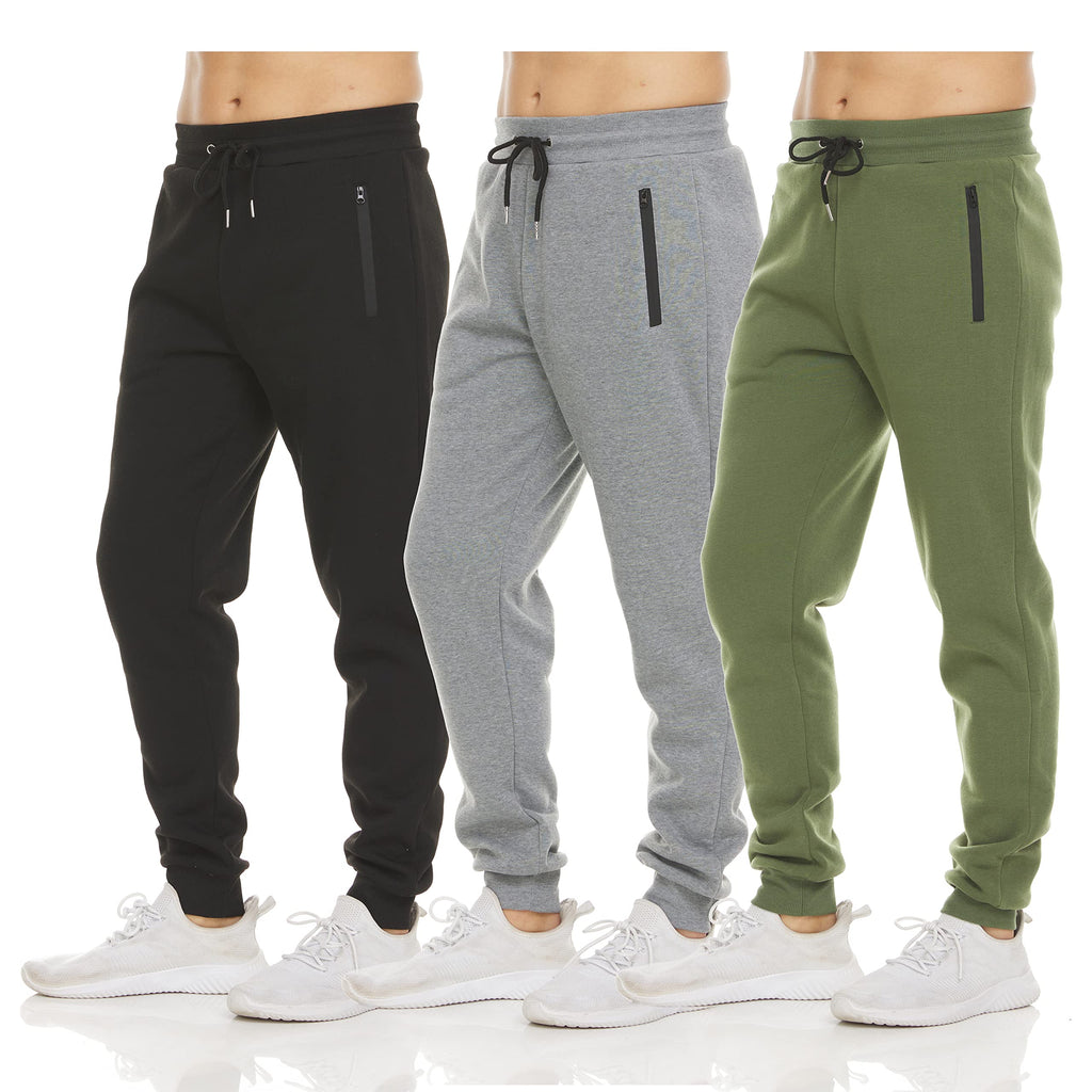 PURE CHAMP Sweatpants for Men 3 Pack Fleece Athletic Workout Joggers Mens Sweatpants with Zipper Pockets Size S-3XL