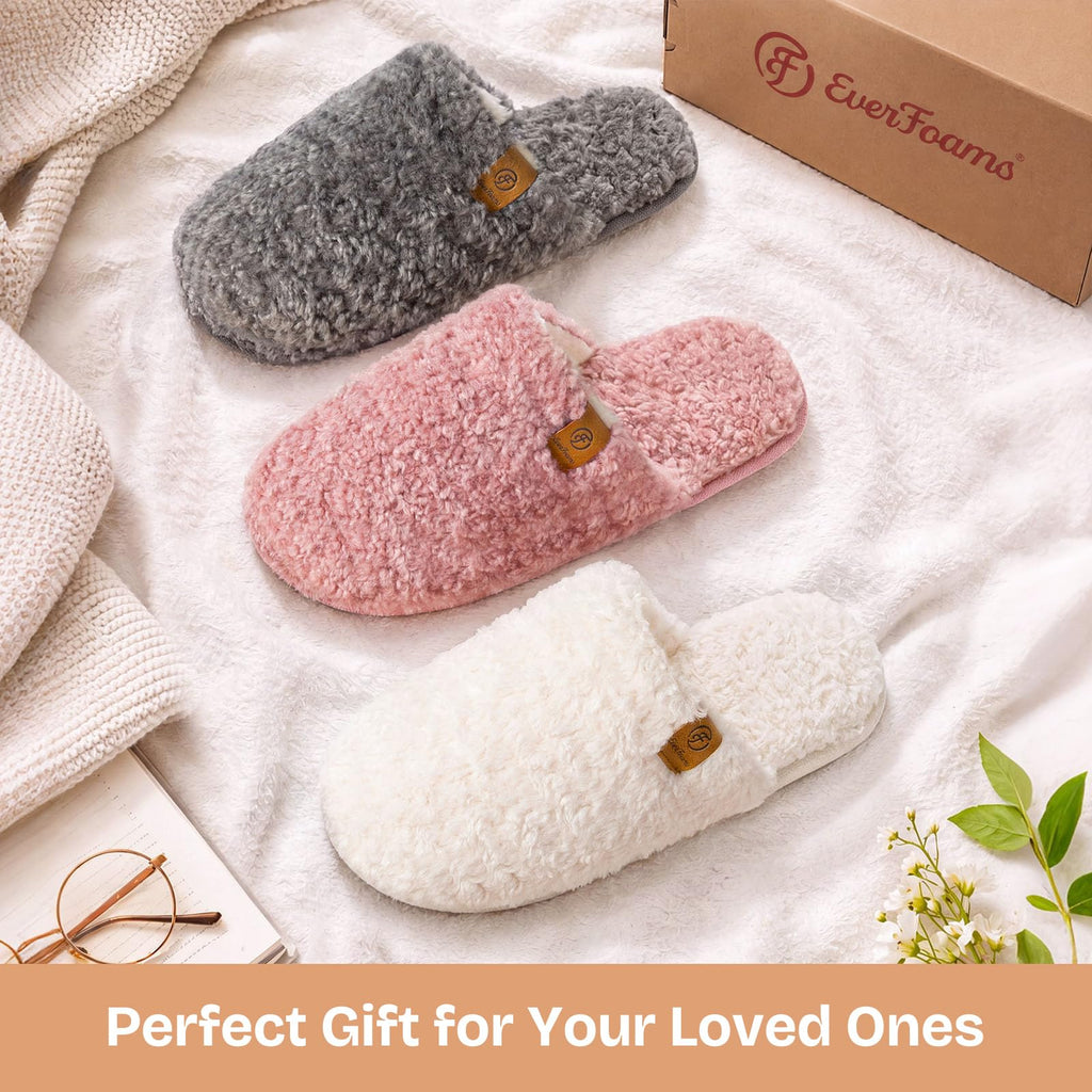 EverFoams Women's Fuzzy Slippers Warm Cozy Memory Foam Indoor House Shoes