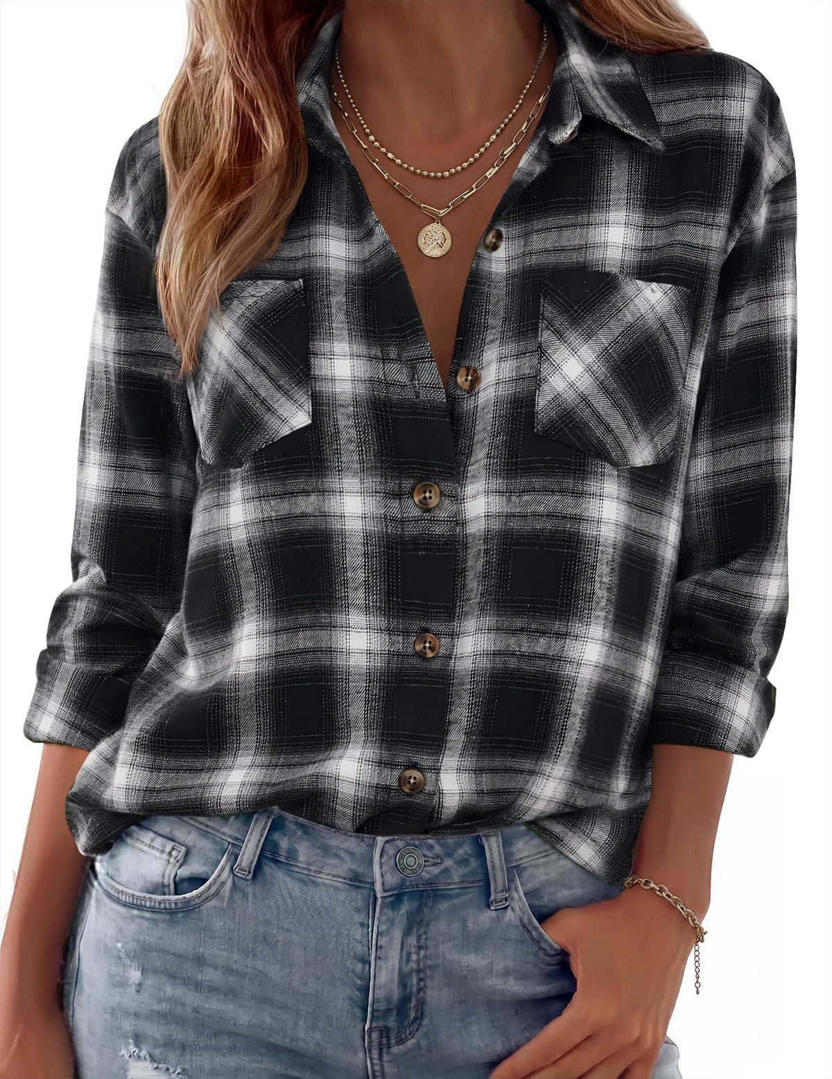 Zeagoo Womens Flannel Shirts Long Sleeve Button Down Casual Fall Plaid Top