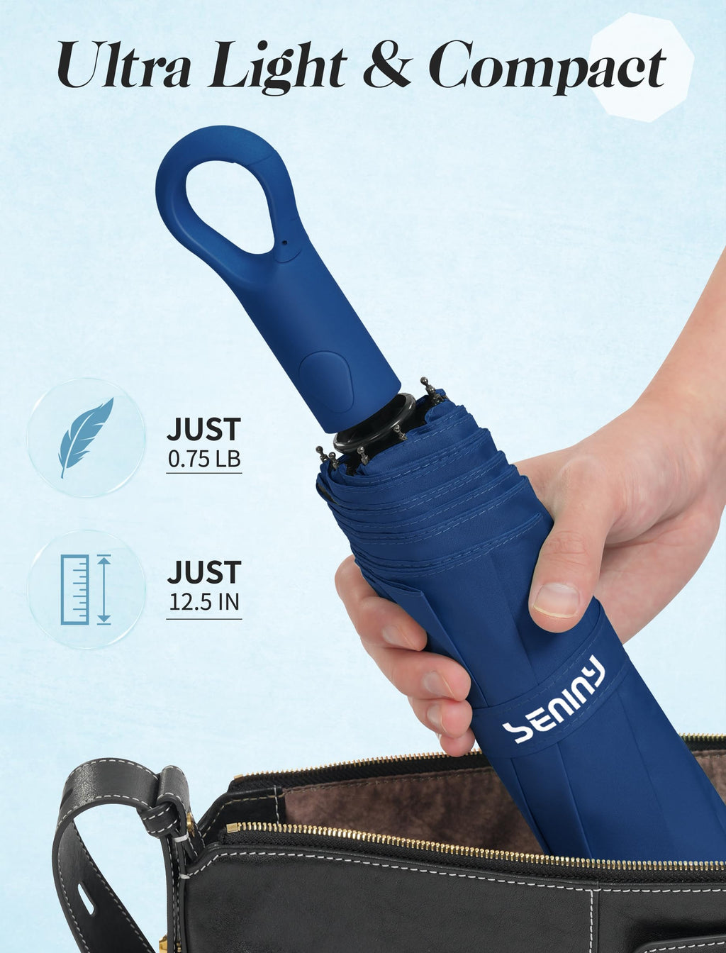 Seniny Mini Travel Umbrella with Case, Compact Pocket Size UV Sun & Rain
