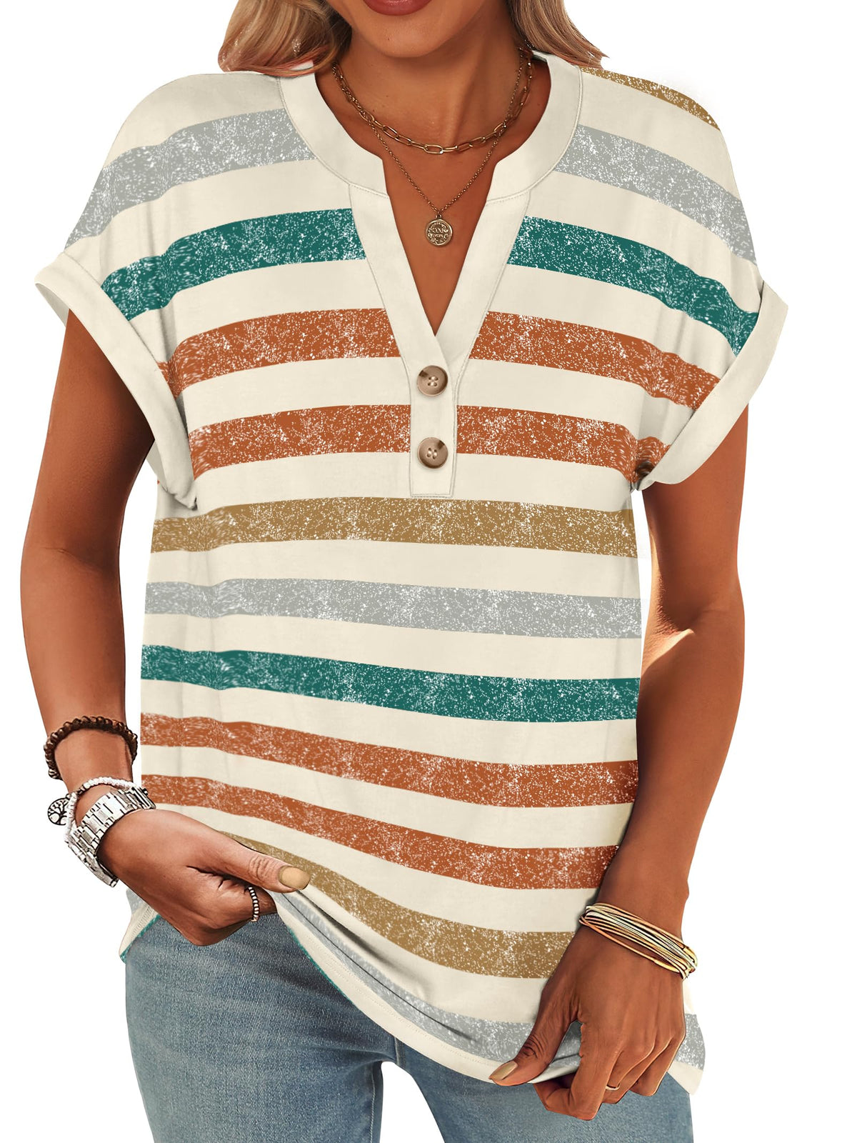 ANRABESS Womens Short Sleeve Henley Tops Summer Shirts Dressy Casual Blouse