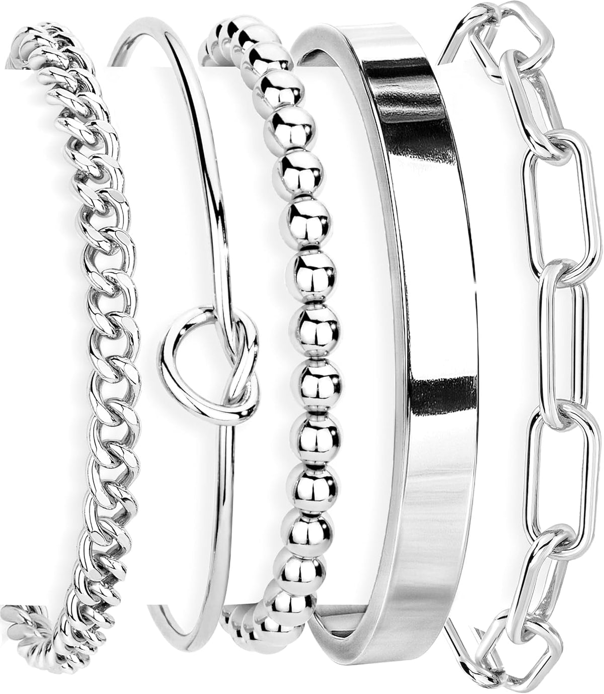 Gokeey Gold Bracelets Set for Women Non Tarnish, Waterproof 14K Gold Plated Sterling Silver Chunky Cuff Bracelet Stackable Gold Bangles Bracelet for Women Trendy Fashion Accessories Tie Knot Cuban Rope Paperclip Beaded Bracelet Stack Jewelry Mothers Day G