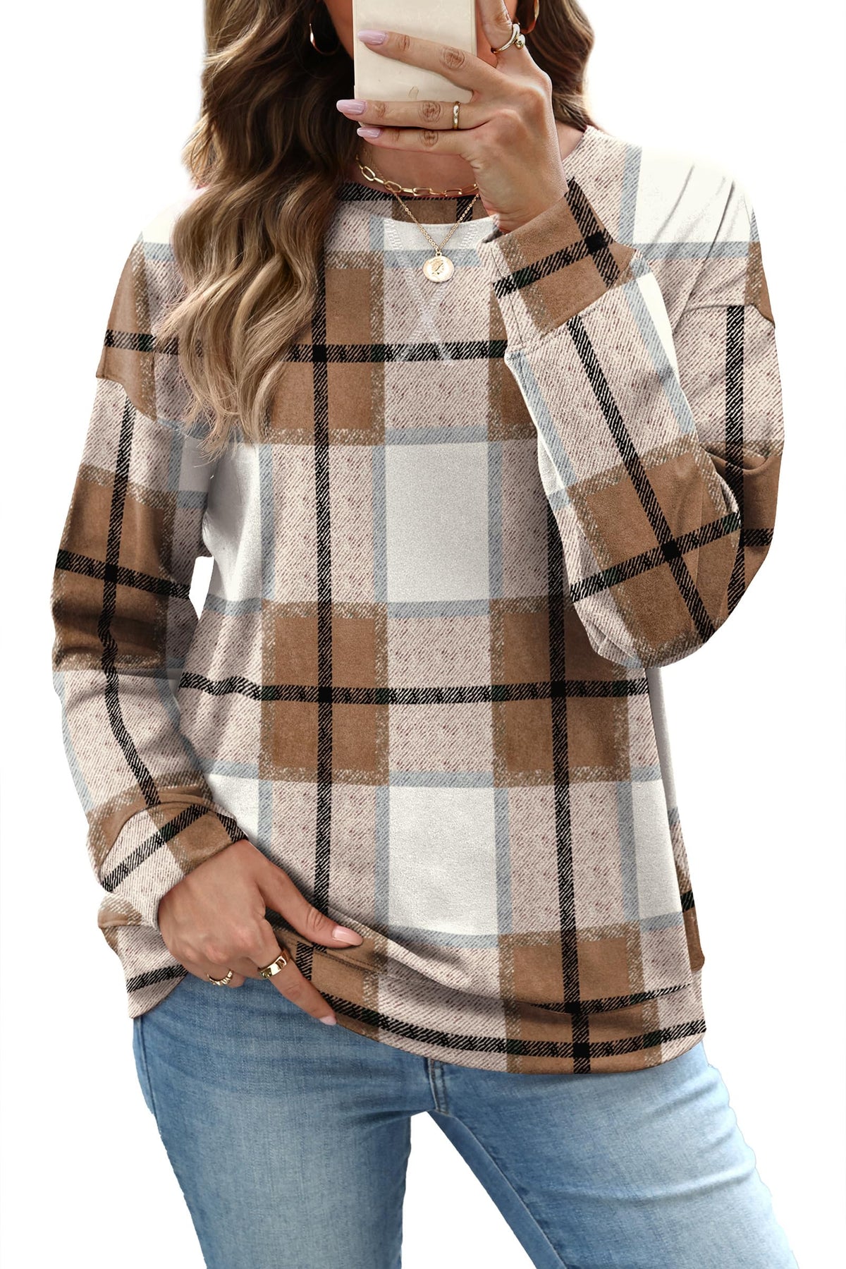 RUMIA Women's Crew Neck Sweatshirt Long Sleeve Tops for Women Fall Clothes
