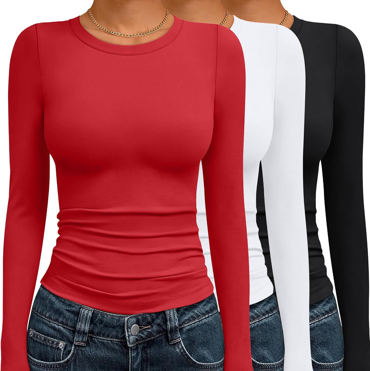 AUTOMET 3 Pack Womens Long Sleeve Basic Shirts Underscrub Compression Tops