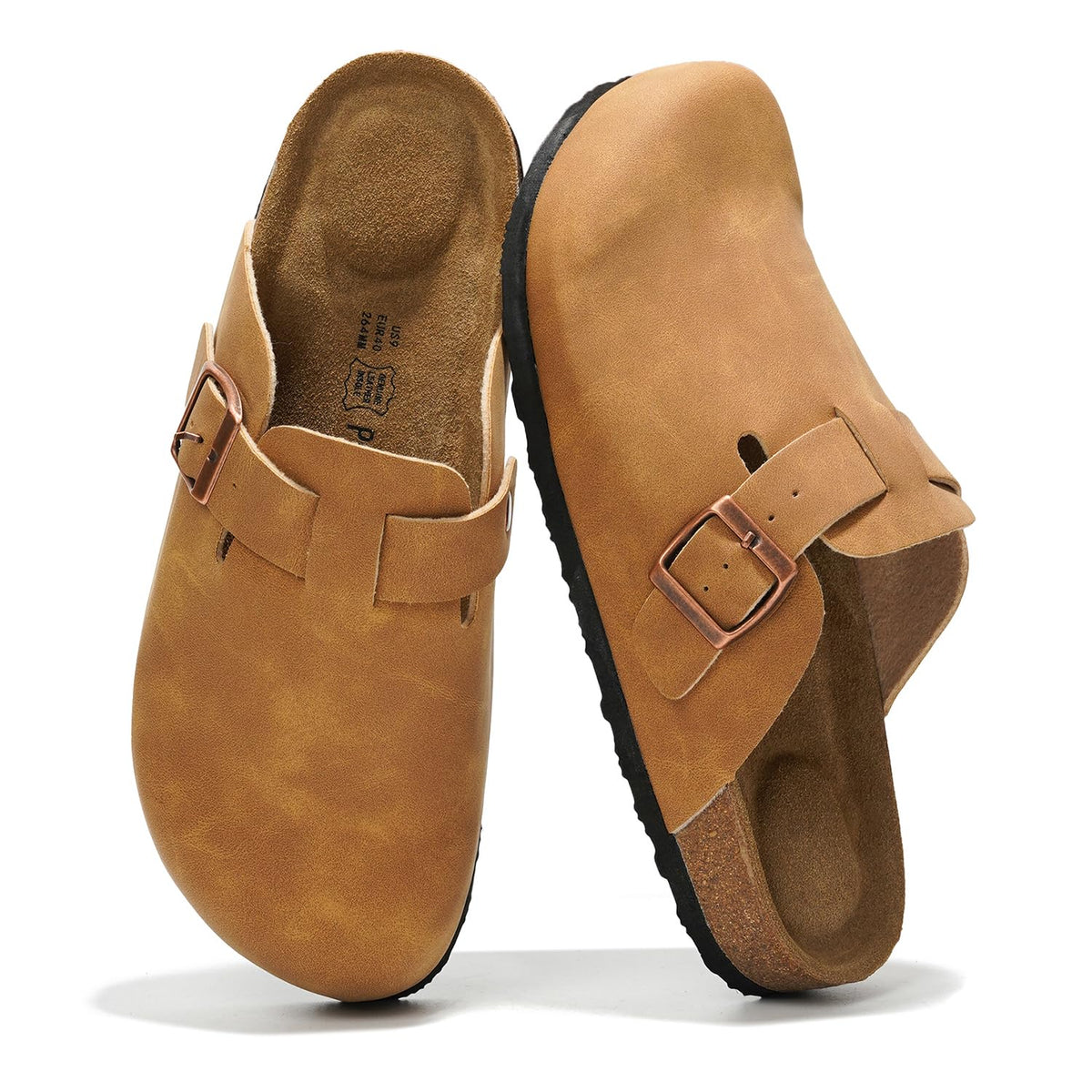 Project Cloud 100% Genuine Leather Womens Cork Footbed Clogs for Women