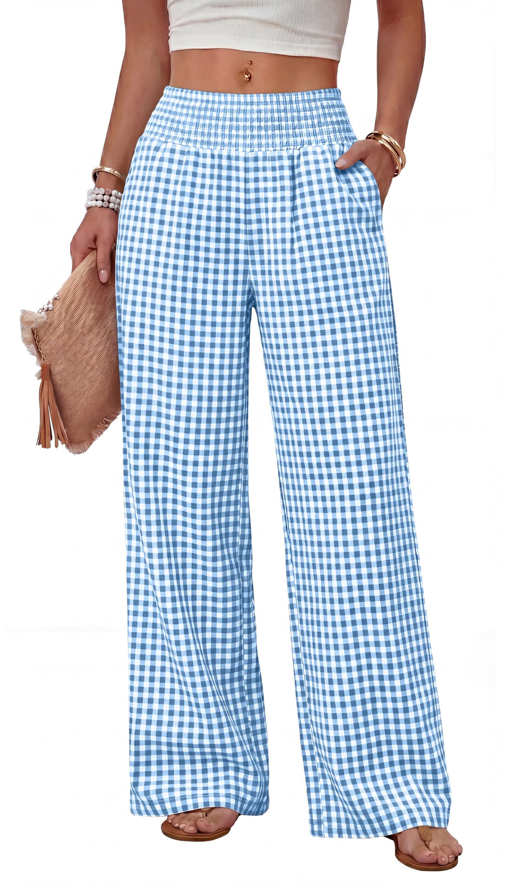 Sampeel Wide Leg Pants Woman High Waist Trousers with Pockets Casual Lounge