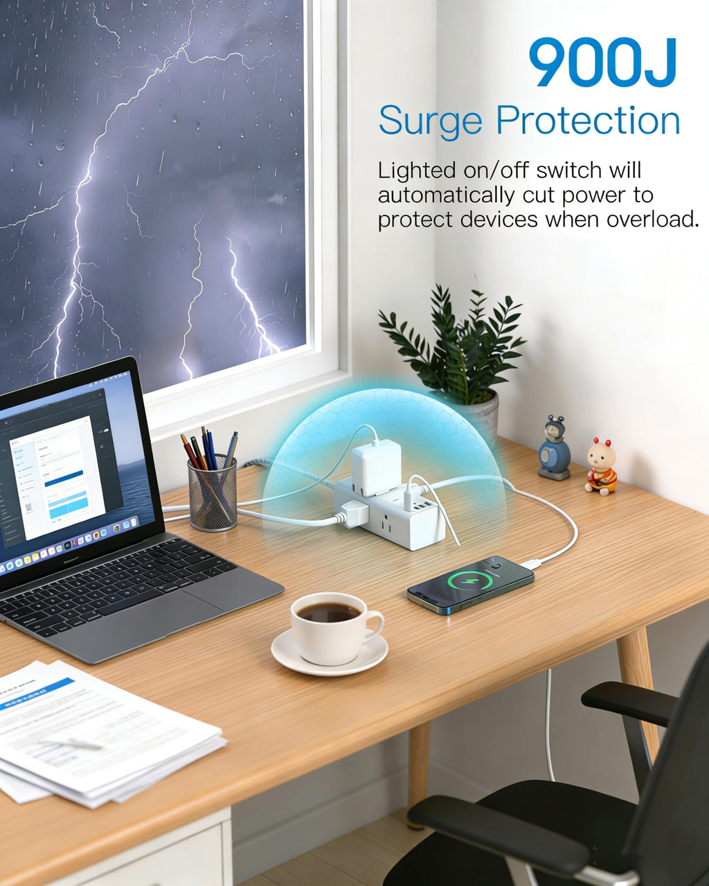 Surge Protector Power Strip 10Ft Long Extension Cord with Multiple Outlets
