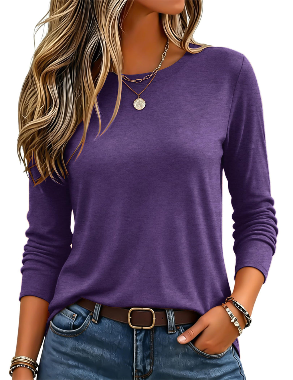 Zeagoo Women's Casual Shirts Long Sleeve Tops Crewneck Tshirts Fall Clothes