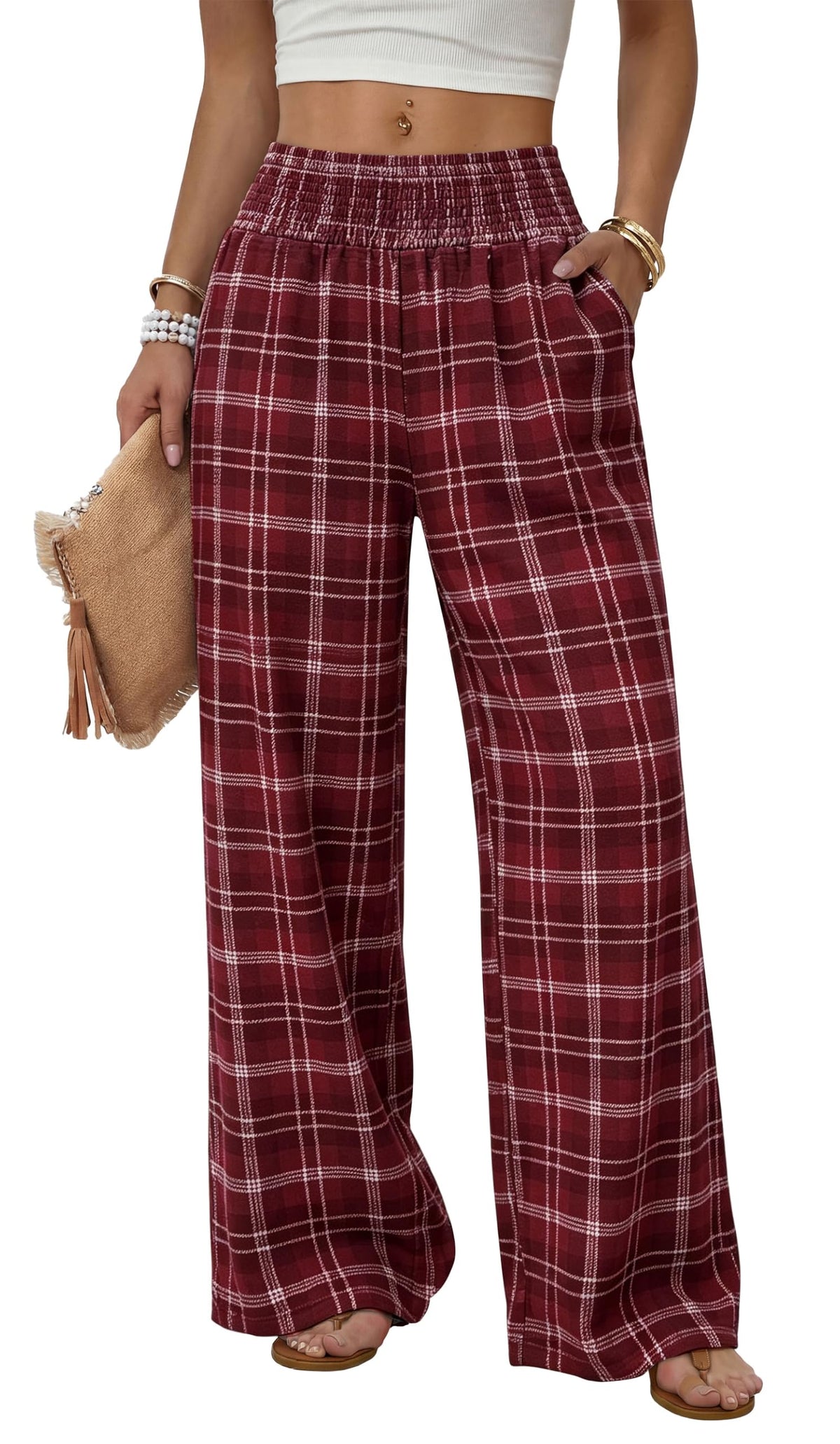 Sampeel Wide Leg Pants Woman High Waist Trousers with Pockets Casual Lounge