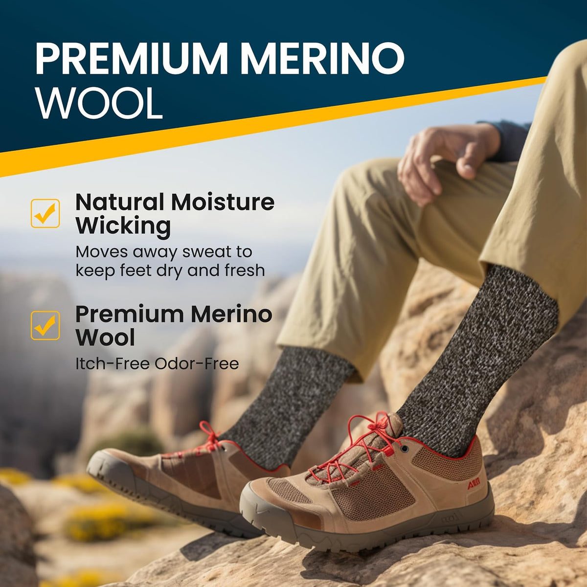 Alvada Mens Merino Wool Crew Socks Thermal and Warm Socks for Winter Work Hiking Running 3 Pairs