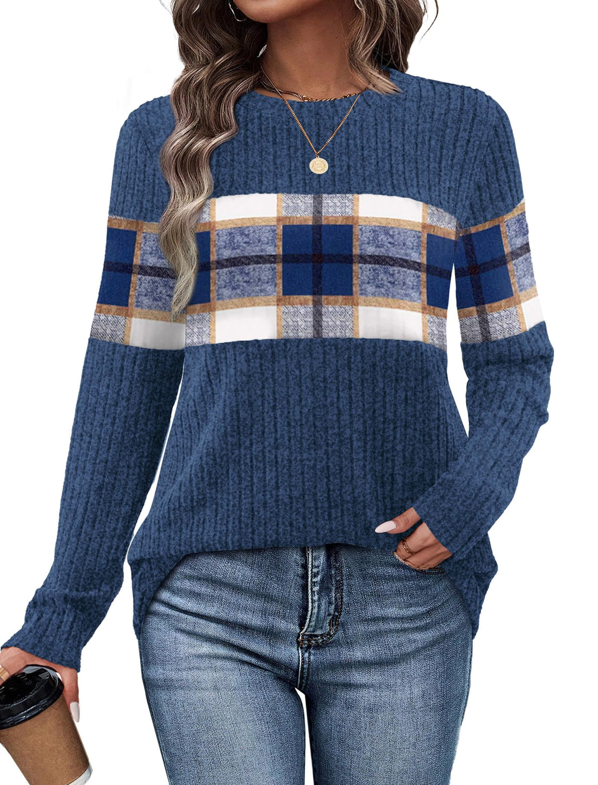 WIHOLL Womens Sweaters Trendy Color Block Tops Long Sleeve Shirts Fall Outfits Early Fall Fashion 2026 Winter Clothing