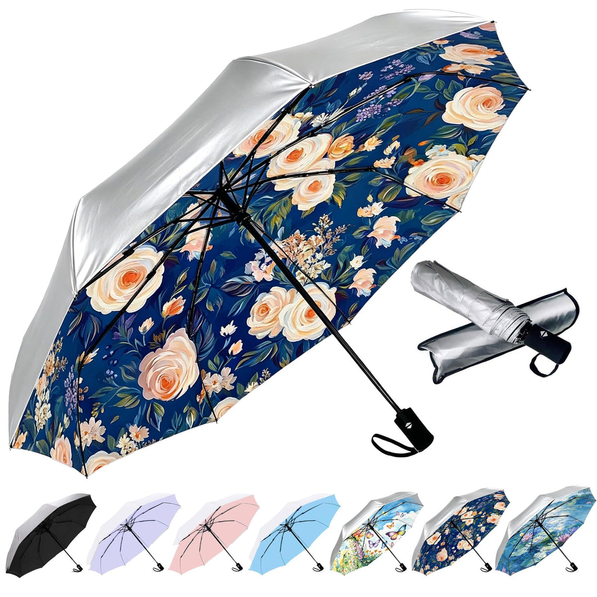 SIEPASA Windproof Travel Umbrella - Automatic Compact Folding Umbrella for Rain, Small Portable Windproof Umbrellas for Men Women and Teenagers (Navy Blue)