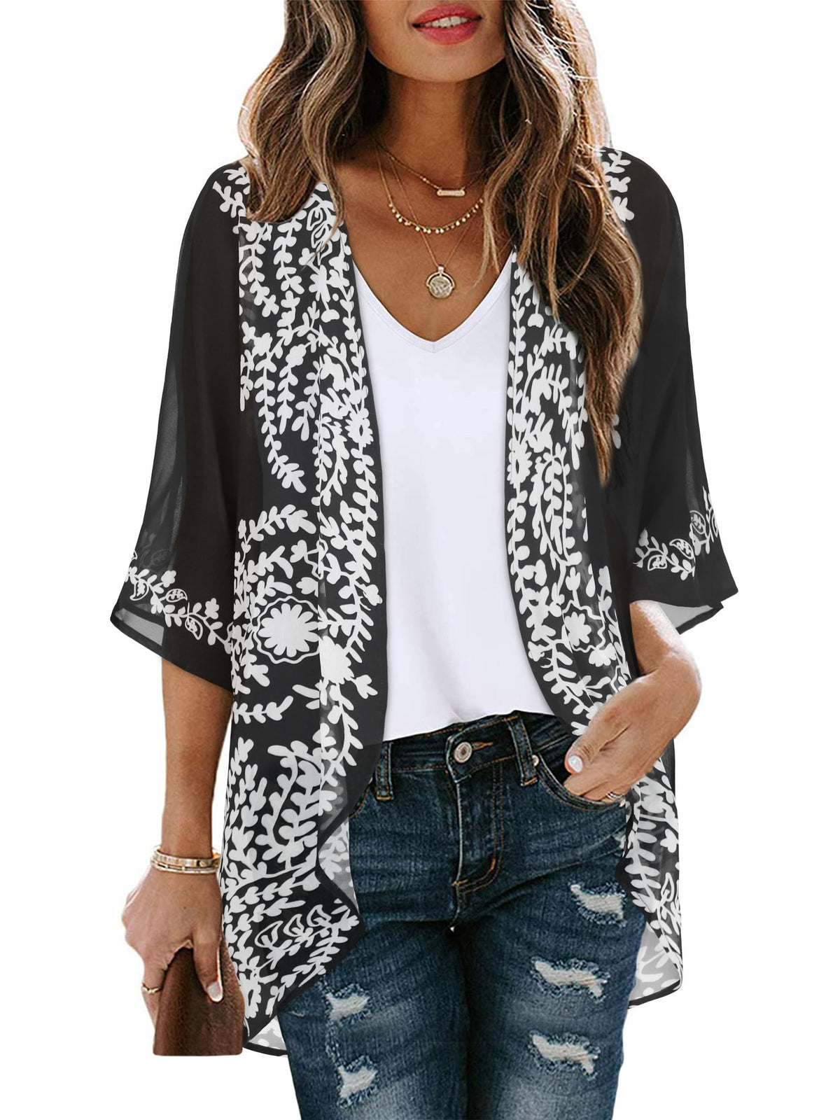 CHICGAL Womens Floral Kimono Cardigan Beach Cover Up Casual Summer Tops