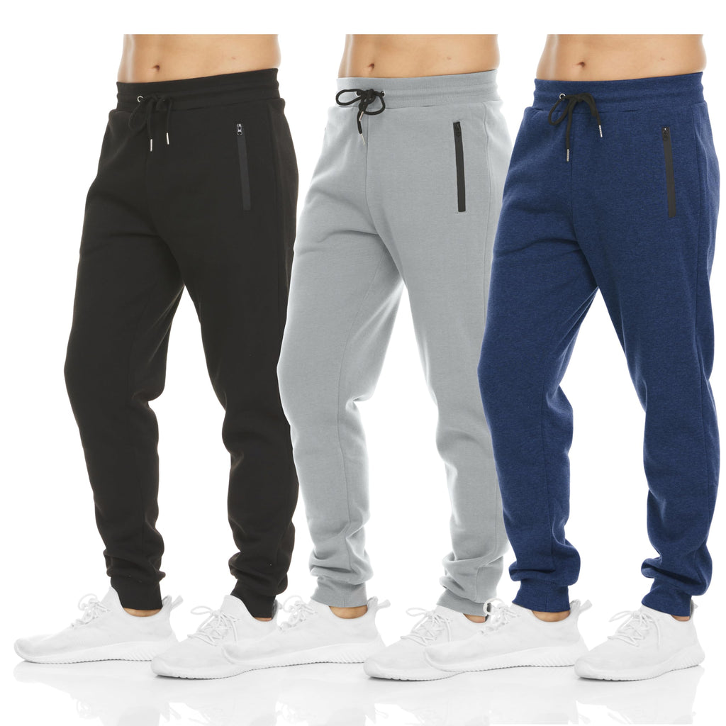 PURE CHAMP Sweatpants for Men 3 Pack Fleece Athletic Workout Joggers Mens Sweatpants with Zipper Pockets Size S-3XL