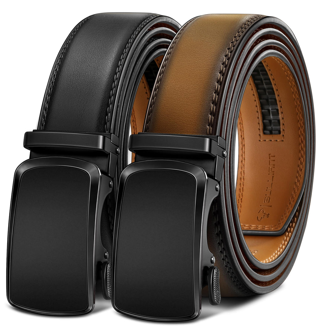 BULLIANT Men's Ratchet Leather Belt Trimmable 2Pack 1 3/8"-Gift Boxed
