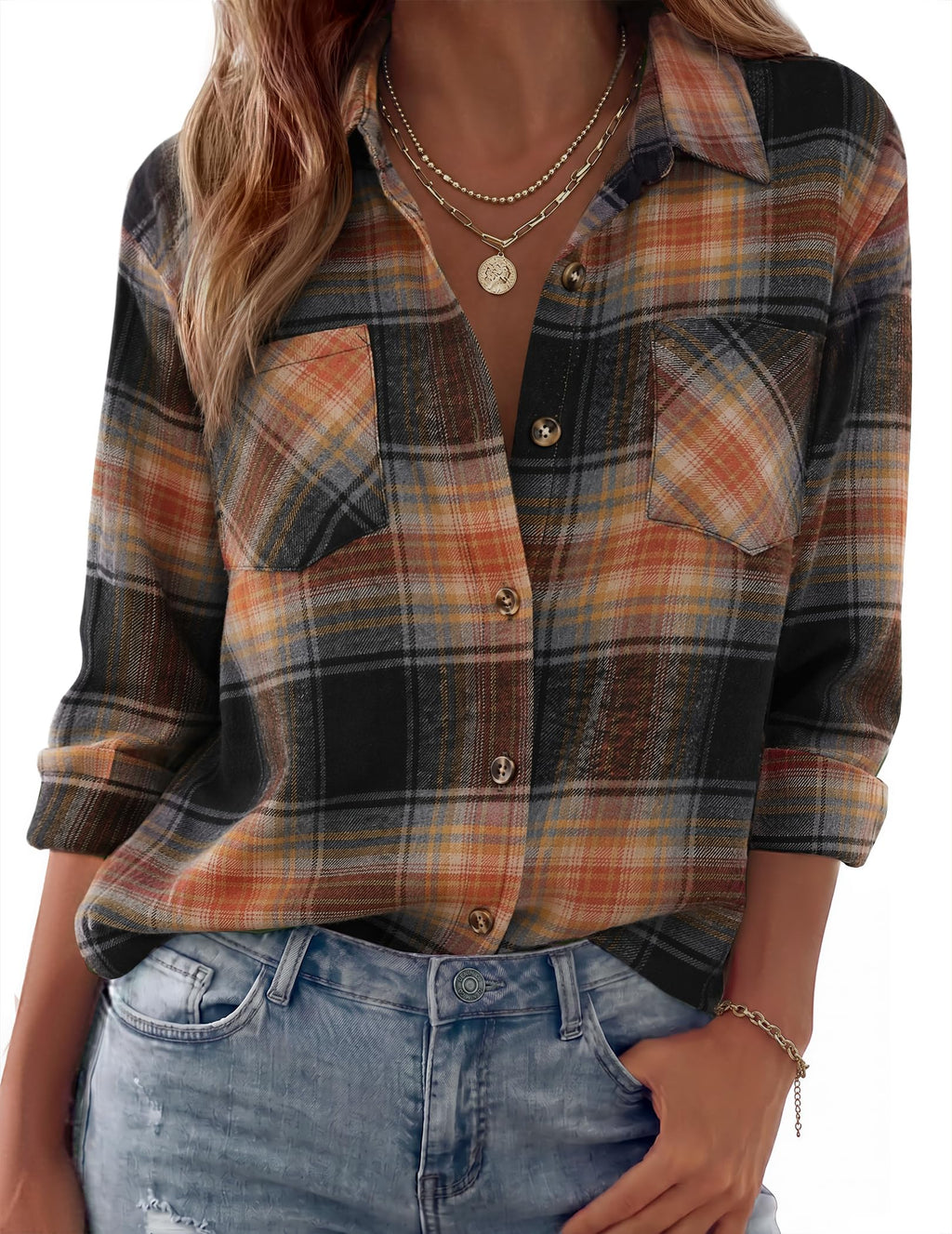 Zeagoo Womens Flannel Shirts Long Sleeve Button Down Casual Fall Plaid Top