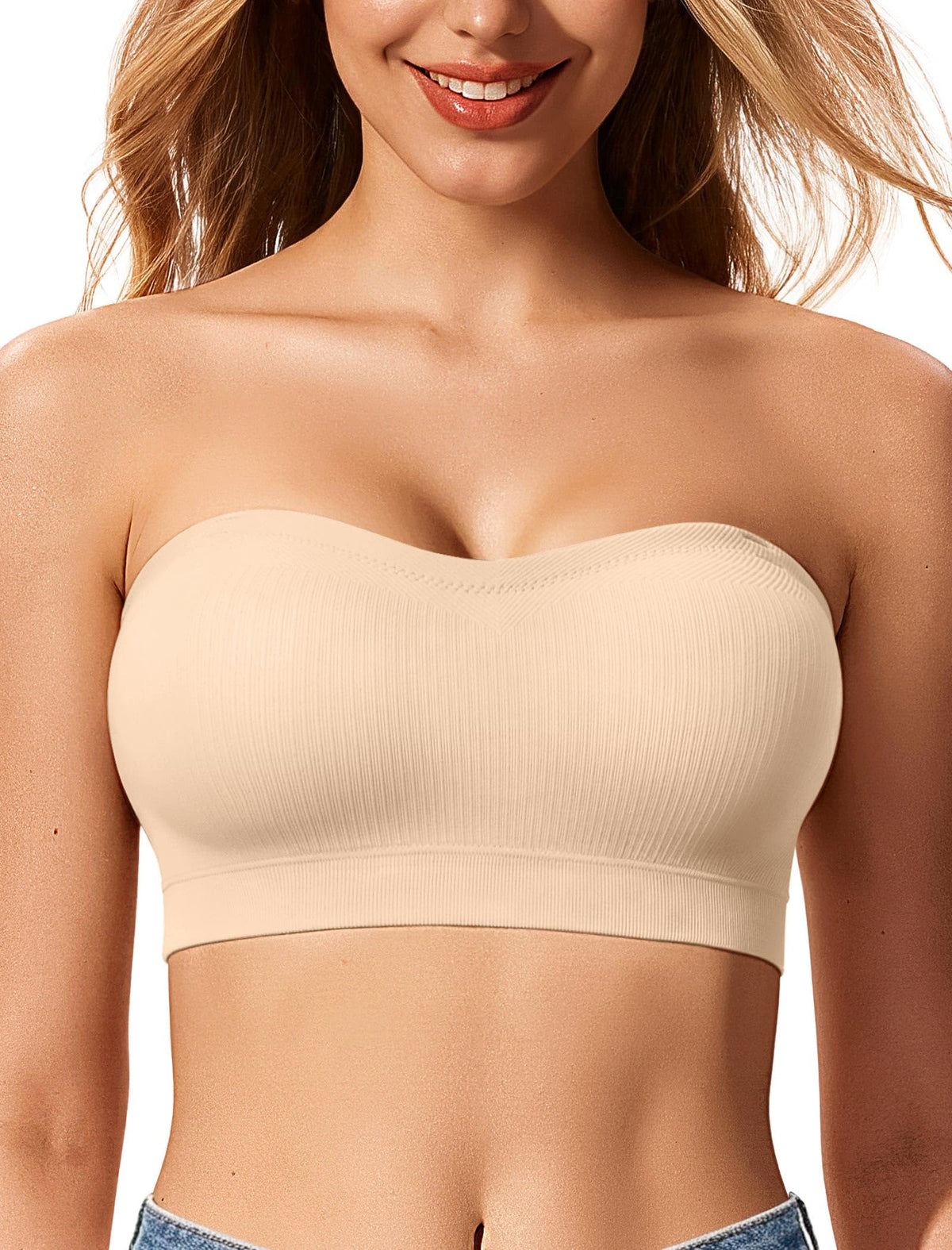 LetsJoli Strapless Bras for Women Push Up Bandeau Wireless Tube Padded Bra