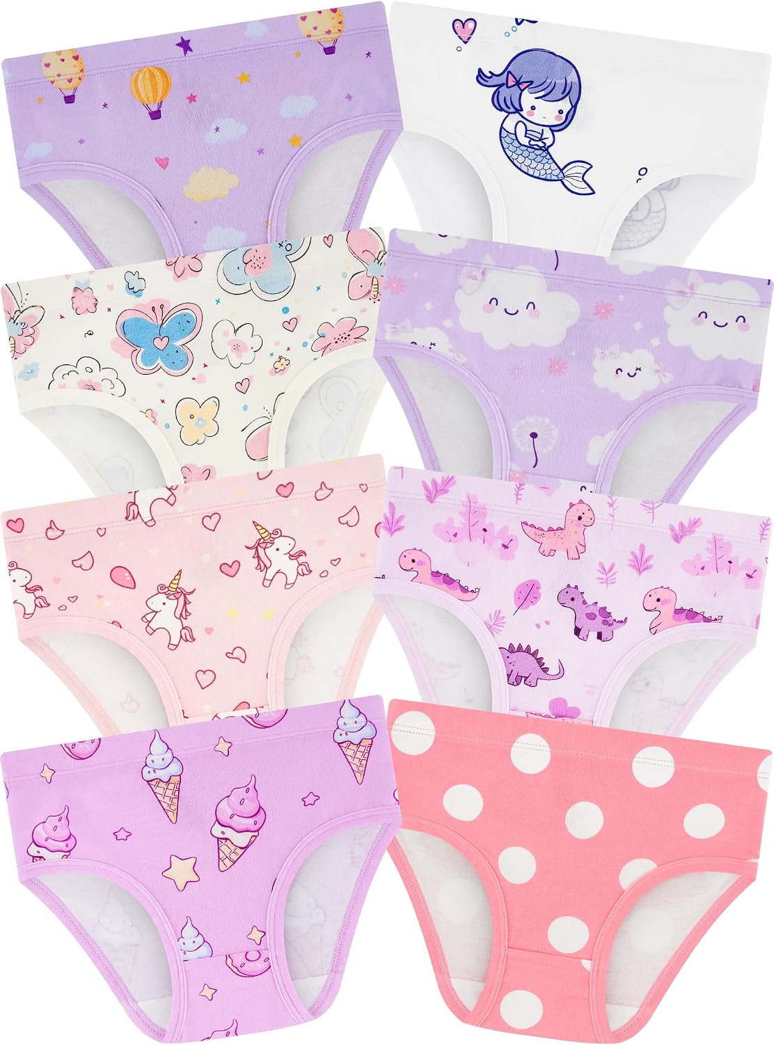Girls Underwear, Soft Cotton Tagless Breathable Panties, 8-Pack, 18M-12Y