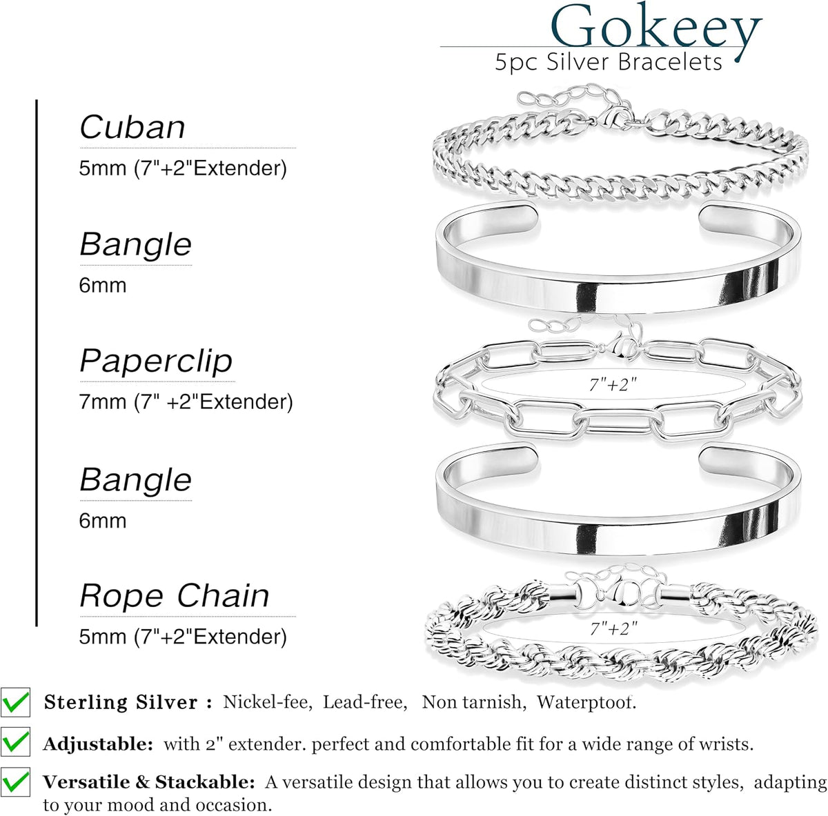 Gokeey Gold Bracelets Set for Women Non Tarnish, Waterproof 14K Gold Plated Sterling Silver Chunky Cuff Bracelet Stackable Gold Bangles Bracelet for Women Trendy Fashion Accessories Tie Knot Cuban Rope Paperclip Beaded Bracelet Stack Jewelry Mothers Day G