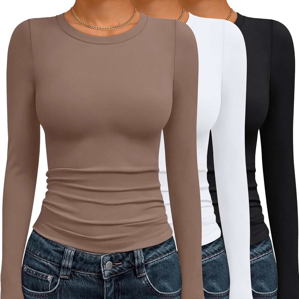 AUTOMET 3 Pack Womens Long Sleeve Basic Shirts Underscrub Compression Tops