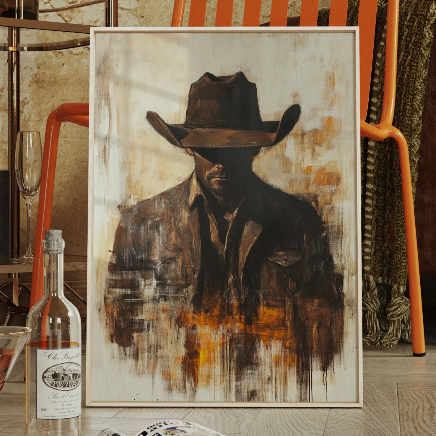 Lone Cowboy in Shadow and Flame