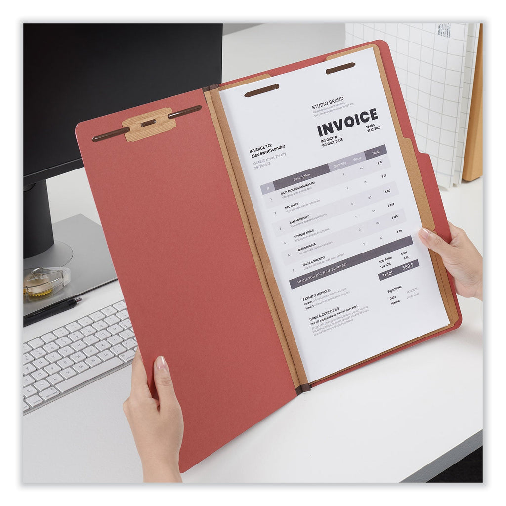 Universal Six-Section Classification Folders, Heavy-Duty Pressboard Cover, 2 Dividers, 2.5" Expansion, Legal Size, Brick Red, 20/Box