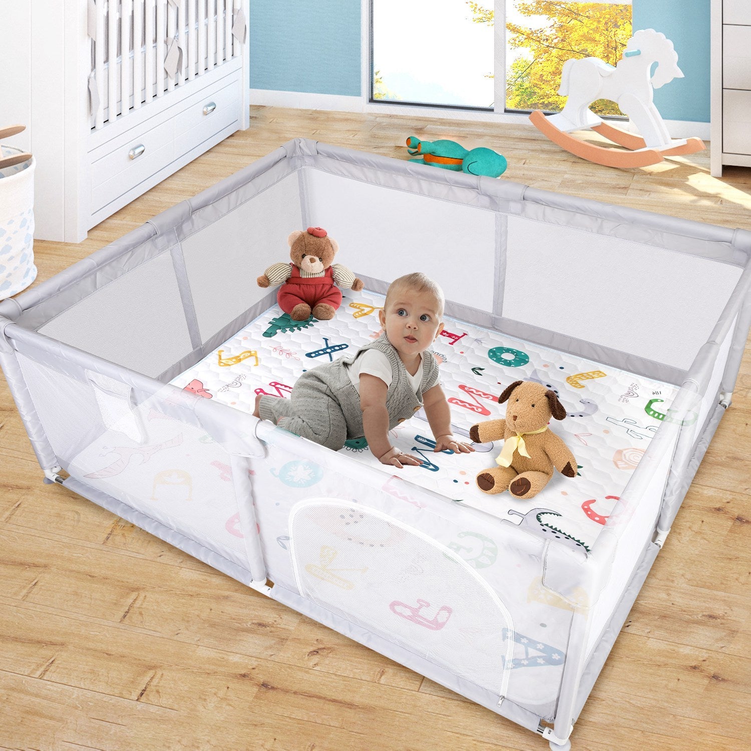 71x59IN Baby Play Mat Non-Slip Baby Crawling Mat Foldable Playpen Mat Machine Washable for Newborns Infants Babies Toddlers