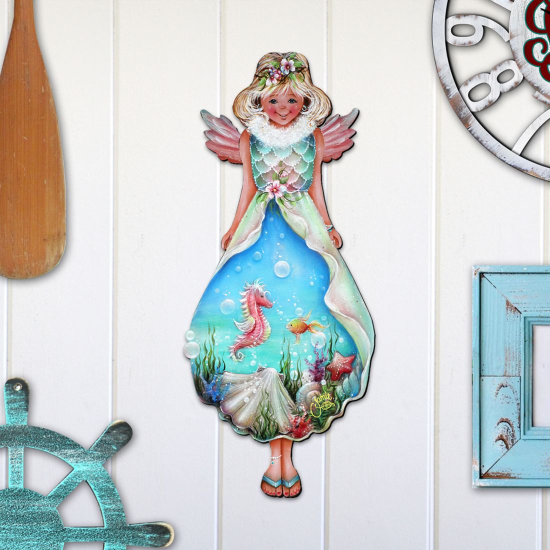 Beach Blessing Angel Coastal Door Decor by Jamie Mills-Price - Coastal Holiday Decor - 8457901H