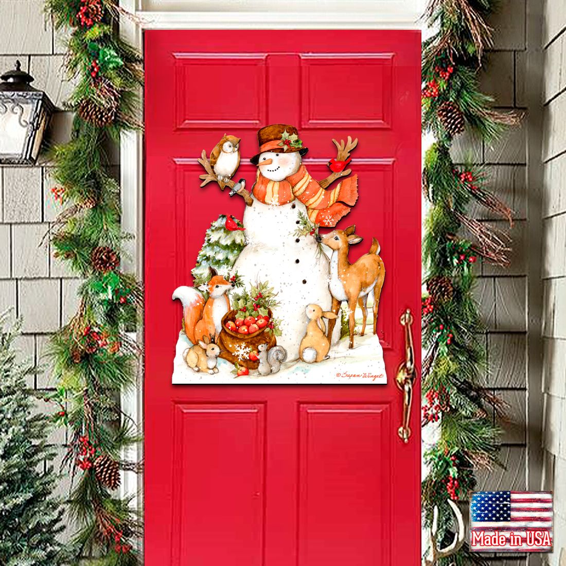 Ivory Snowman Christmas Door Decor by Susan Winget - Christmas Santa and Snowman Decor - 8471107H-SW