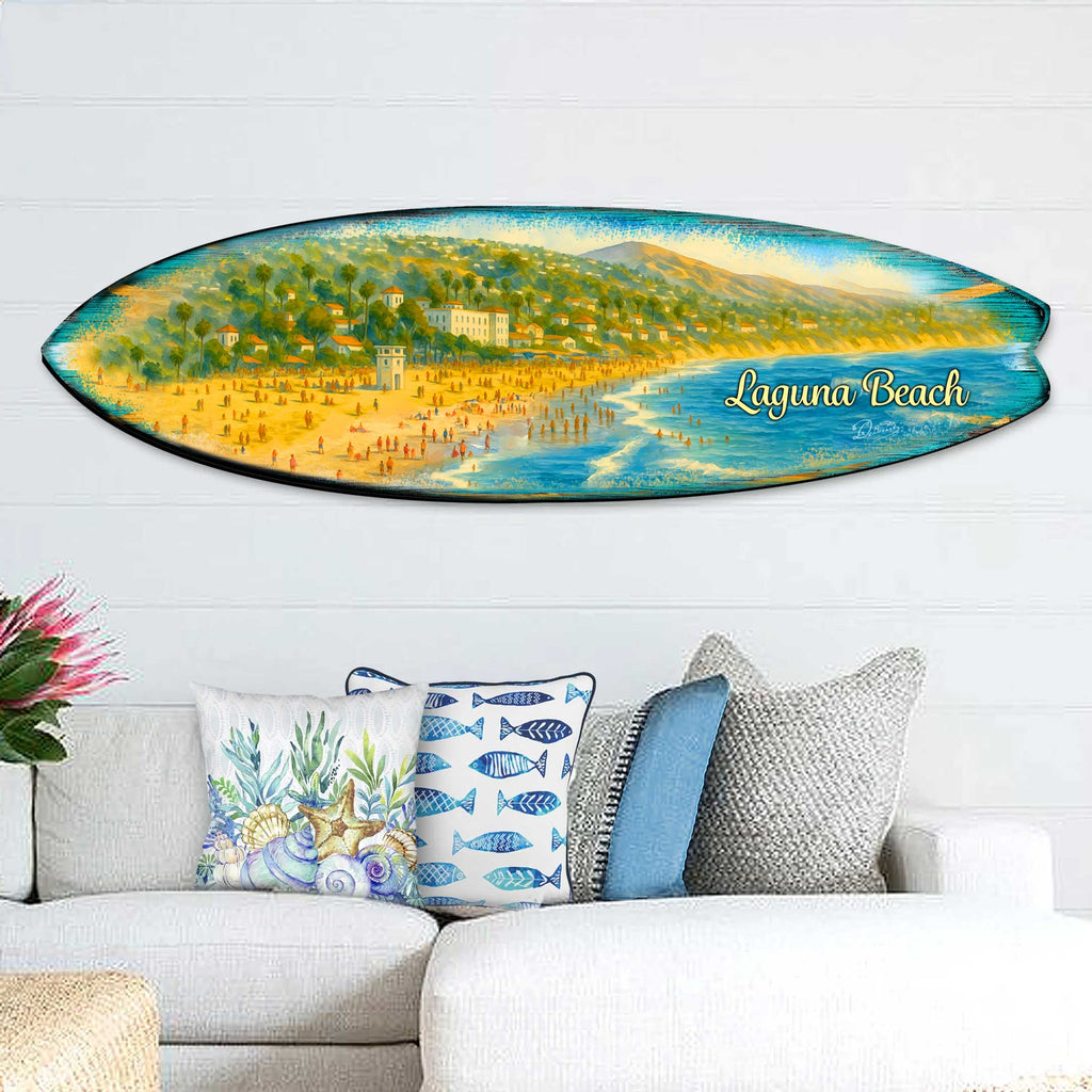 Laguna Beach Panorama Surfboard Wall Art – Handcrafted Coastal Decor by G.DeBrekht – Beach House Accent for Indoor & Outdoor – 8490162HS