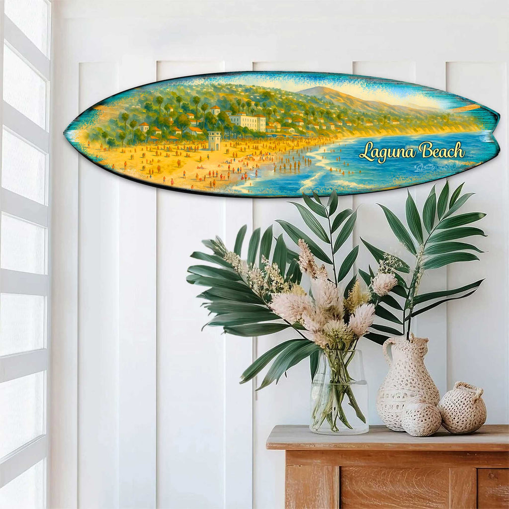 Laguna Beach Panorama Surfboard Wall Art – Handcrafted Coastal Decor by G.DeBrekht – Beach House Accent for Indoor & Outdoor – 8490162HS