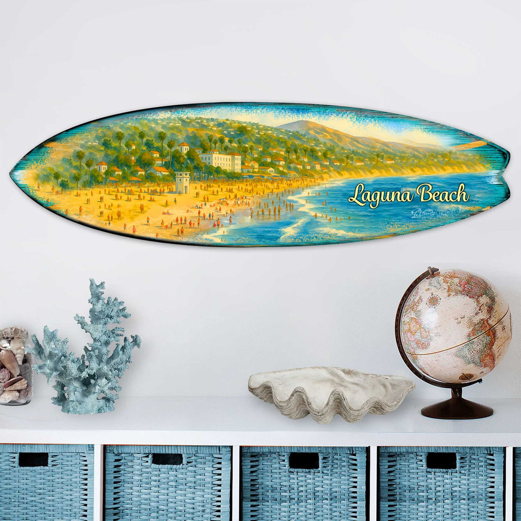 Laguna Beach Panorama Surfboard Wall Art – Handcrafted Coastal Decor by G.DeBrekht – Beach House Accent for Indoor & Outdoor – 8490162HS