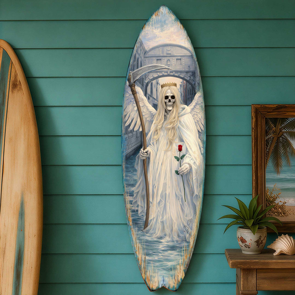 Angel of Death Surfboard Wall Art – Gothic Halloween Decor – Handcrafted Coastal Wooden Decor by G.DeBrekht – 8490175HS