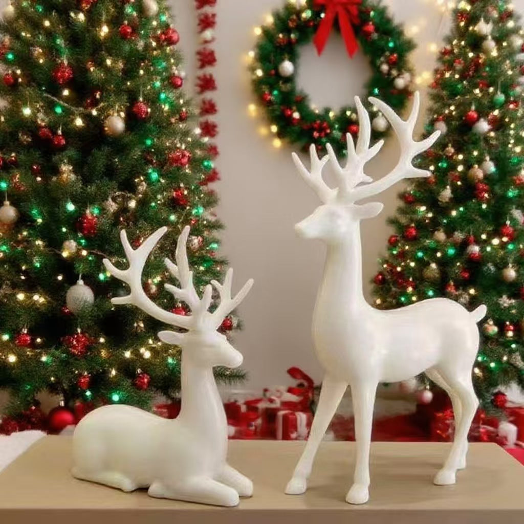 Decorative Deer Figurine Pair — Modern Home Decor, Gold & White