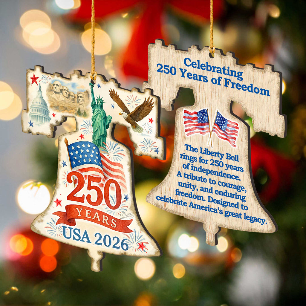 Patriotic 250 Years of Freedom Wooden Ornaments – USA 250th Anniversary 2026 Set of 3 – Handcrafted in USA – 8091132-S3