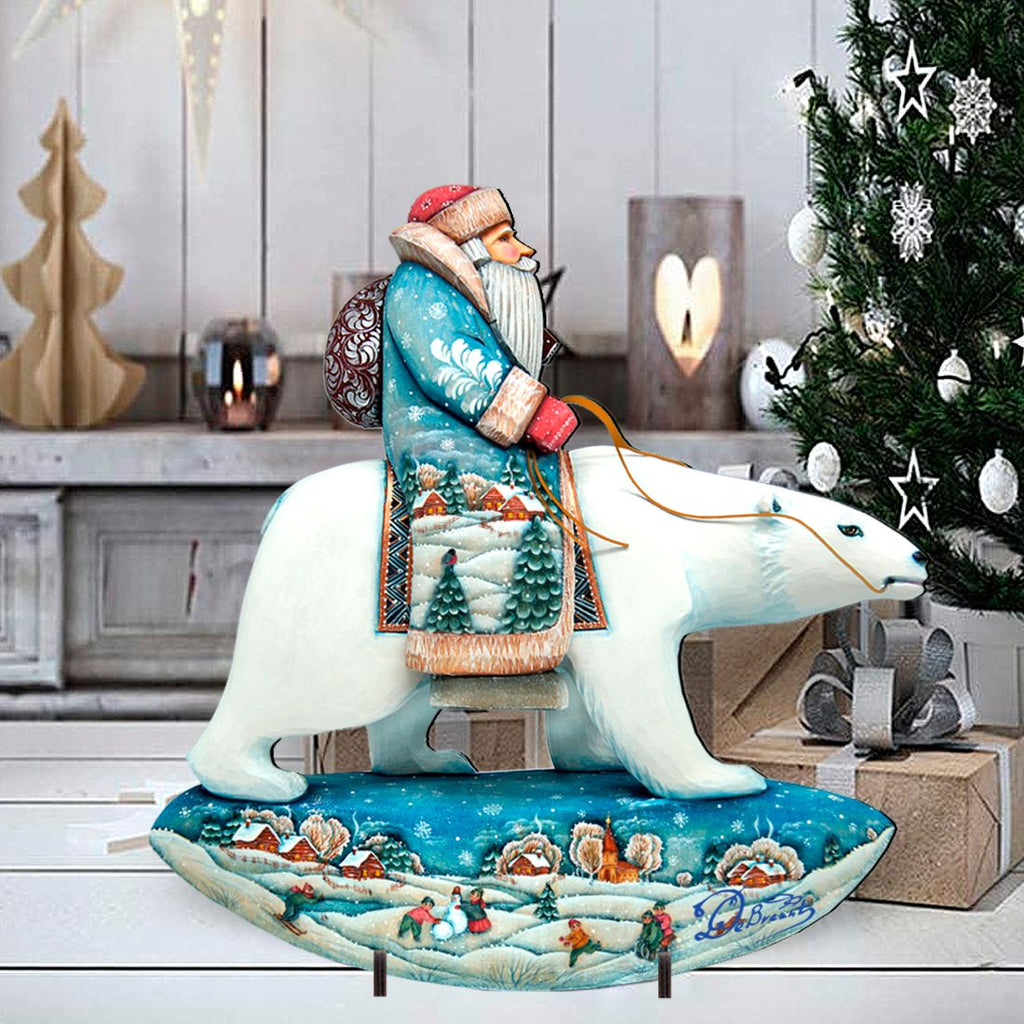 Polar Bear Santa Christmas Outdoor Scene by G. DeBrekht - Christmas Santa Snowman Decor - 8116382F