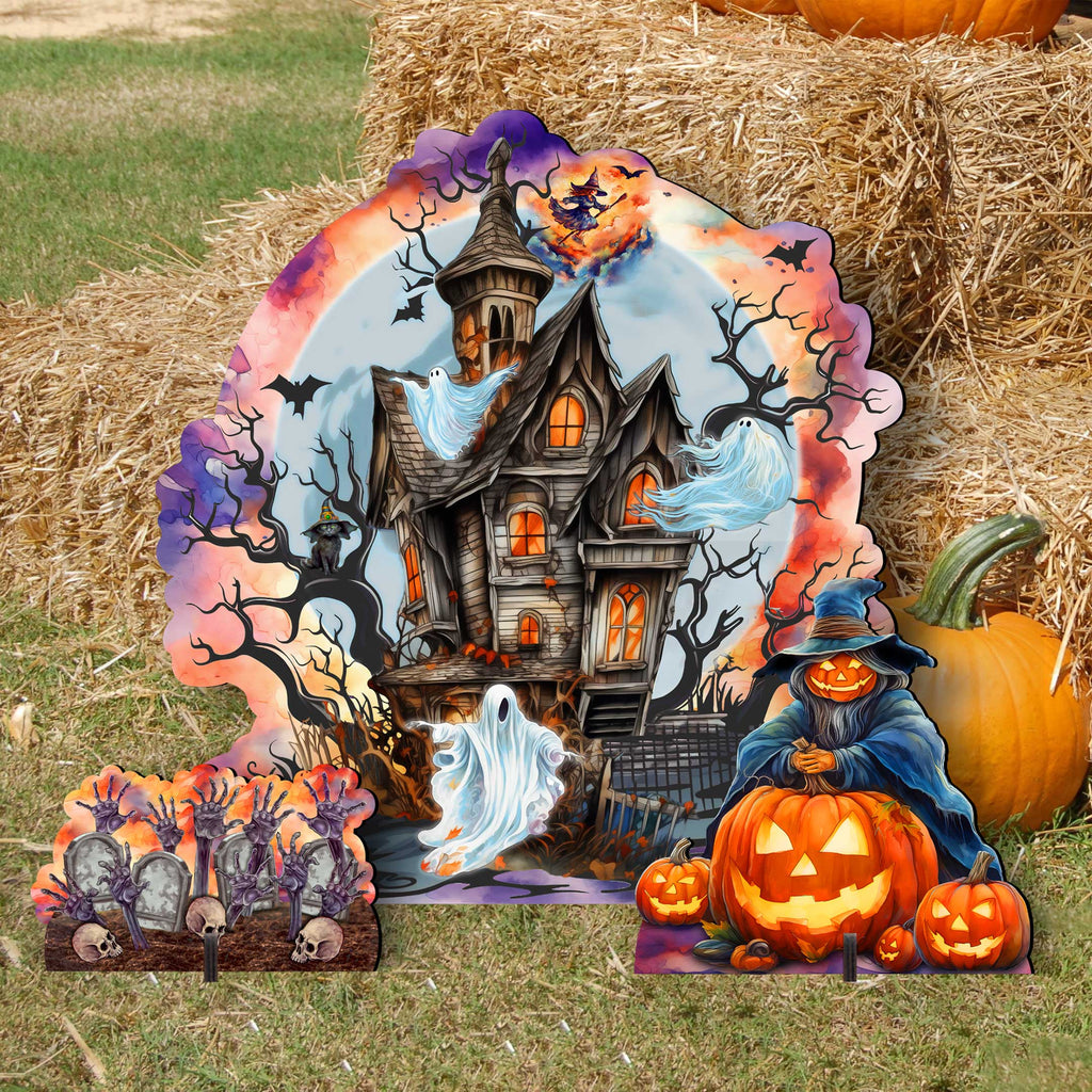 Halloween Haunted House Set of 3 Outdoor Décor Yard Décor by G. Debrekht - Halloween Décor - 8652824F-S3