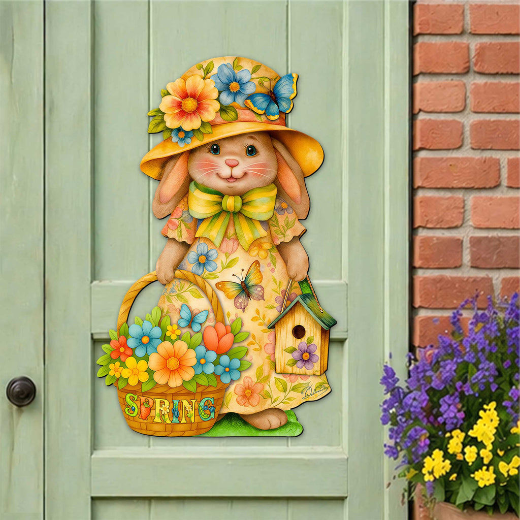 Floral Easter Bunny Door Hanger – Handcrafted Wooden Spring Door Décor by G. Debrekht - 8652865H
