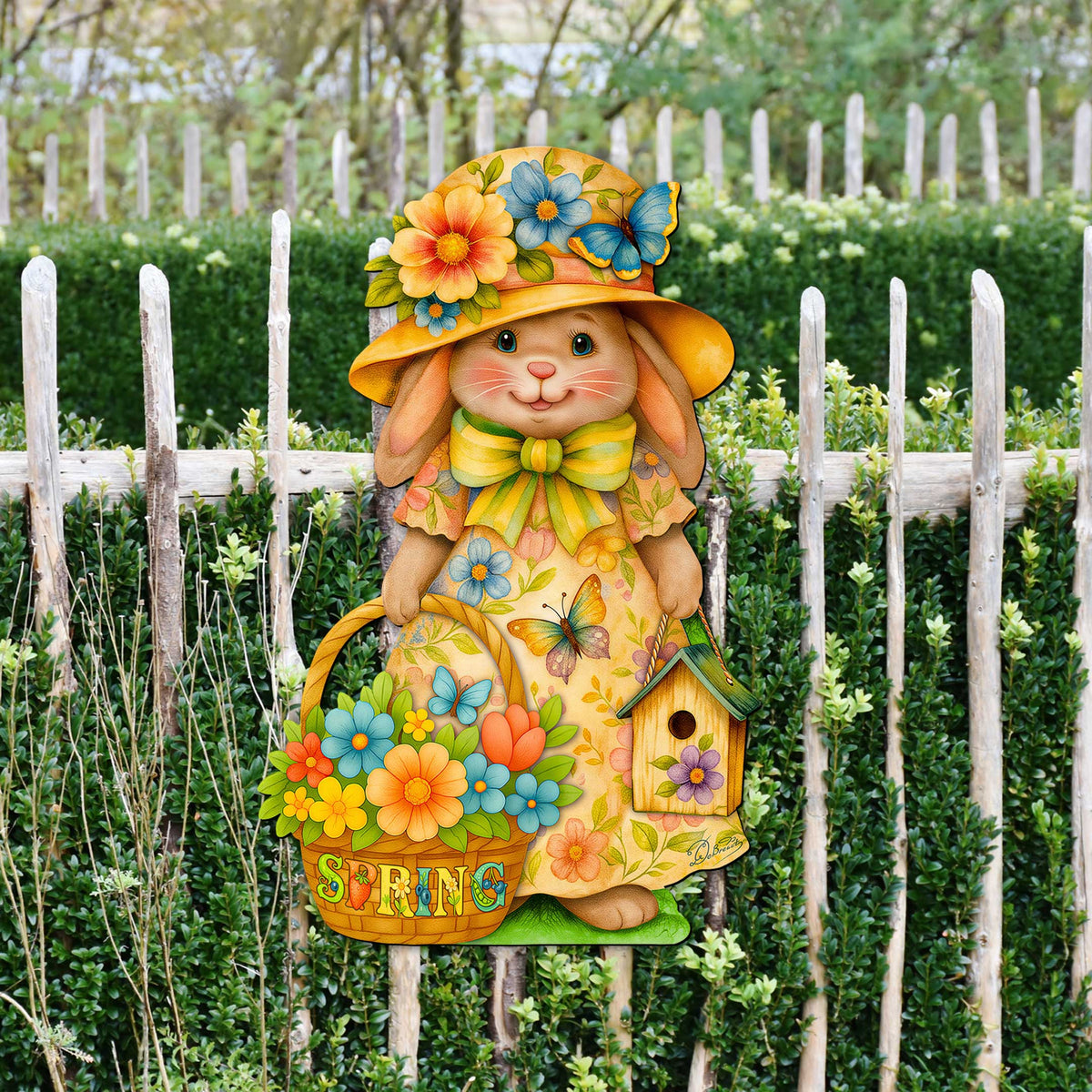 Floral Easter Bunny Door Hanger – Handcrafted Wooden Spring Door Décor by G. Debrekht - 8652865H