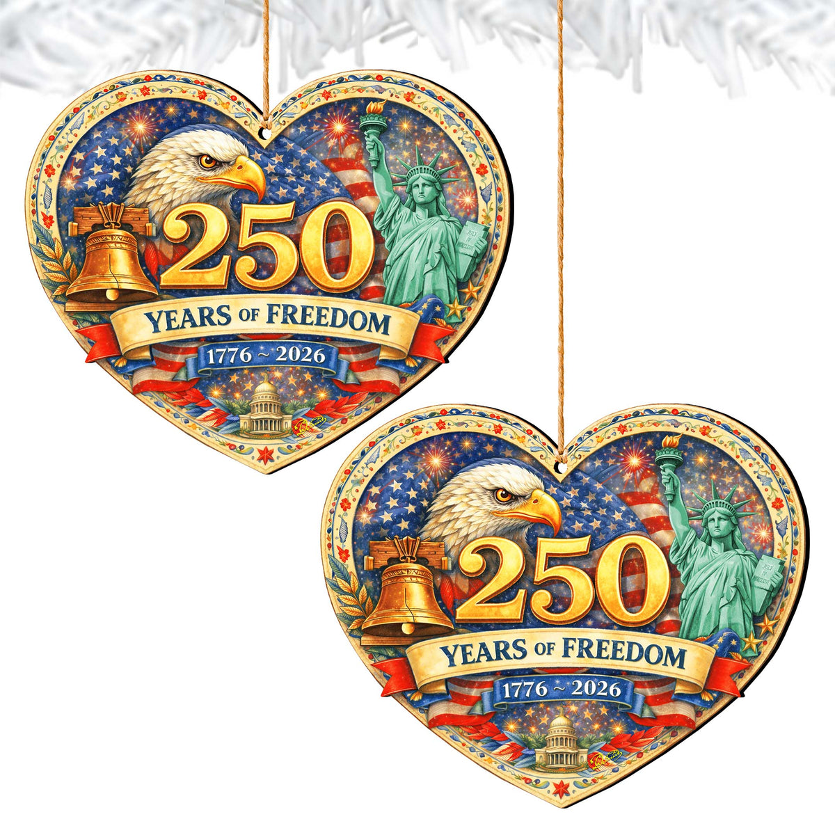 250 Years of Freedom Wooden Ornament – Patriotic USA Christmas Ornament 1776–2026 by G. DeBrekht - American Patriotic Decor – 8652873