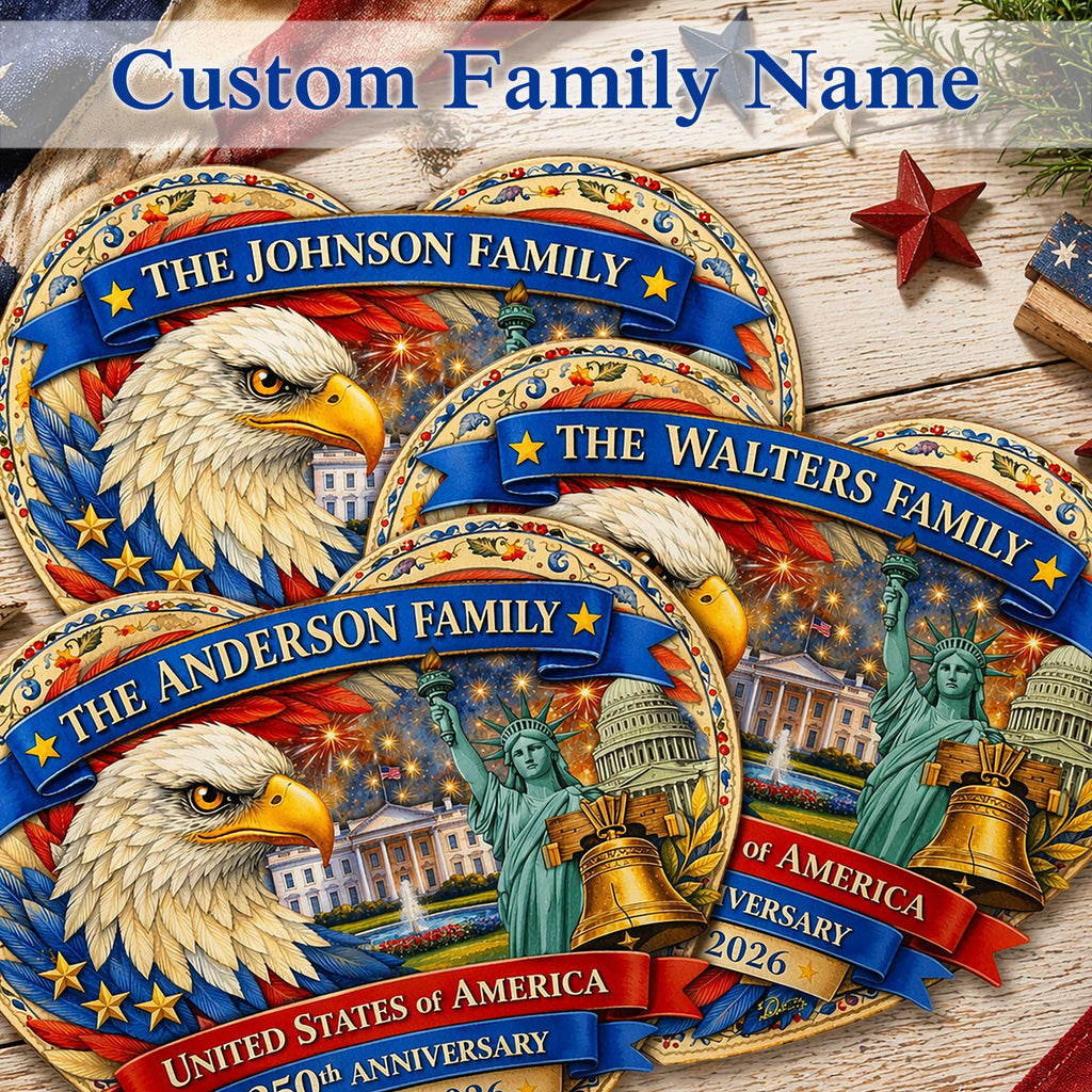 Personalized 250 Years of Freedom Door Hanger – Custom Family Name Patriotic Wall Decor 1776–2026 – 8652874H