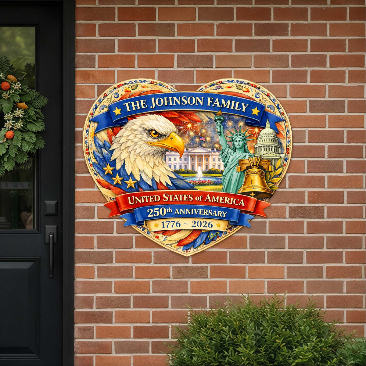 Personalized 250 Years of Freedom Door Hanger – Custom Family Name Patriotic Wall Decor 1776–2026 – 8652874H