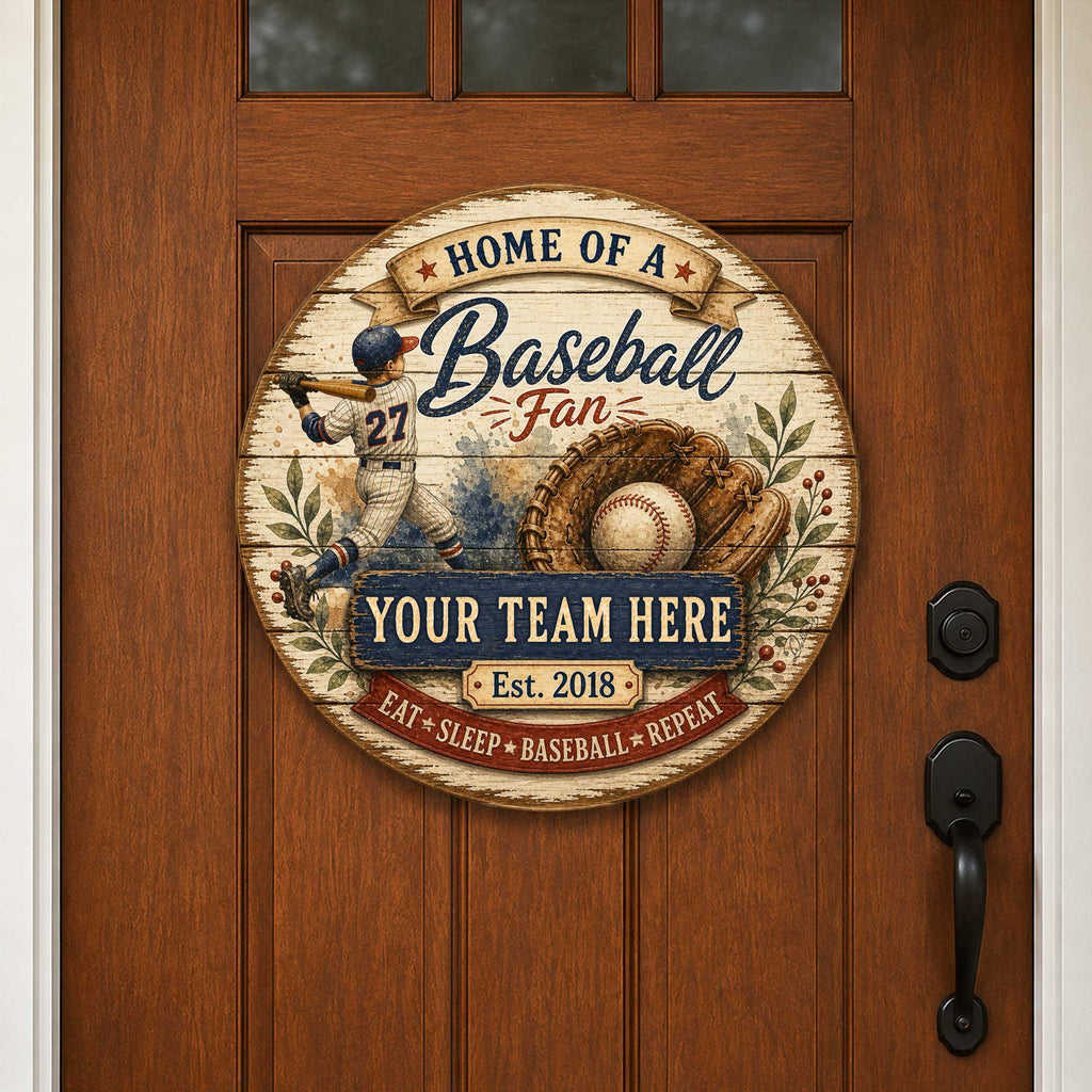 Personalized Baseball Fan Wall Decor – Custom Baseball Name Sign – 19x19 Rustic Sports Wall Art by G.Debrekht  - 8652877H
