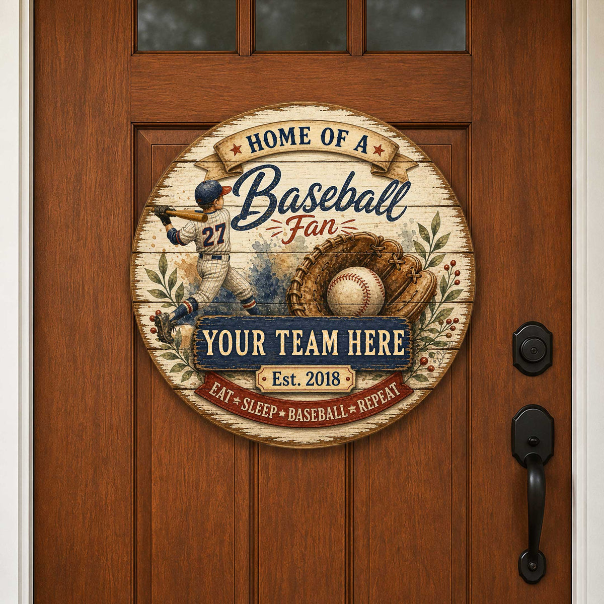 Personalized Baseball Fan Wall Decor – Custom Baseball Name Sign – 19x19 Rustic Sports Wall Art by G.Debrekht  - 8652877H